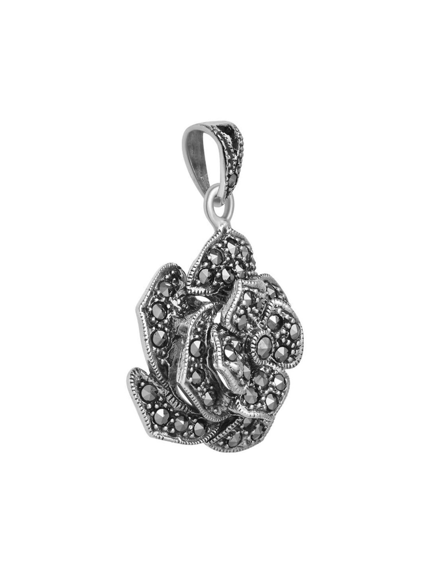 Rihi by P.C. Chandra Jewellers 92.5 Sterling Silver Oxidized Rose Flower Pendant for Women & Girls