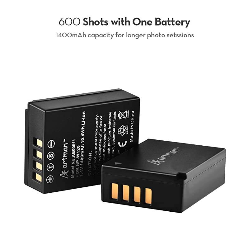 2Pack NPW126 NPW126S Batteries and Dual USB Charger for Fuji XT3 XT2 XT1XA5 XE3 XE2 XE1 X100F XH1 XM1 XPro2 XPro1 XT20 XT10MicroUSB Port1400mAh