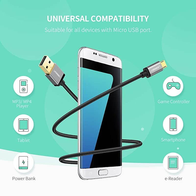 Micro USB Cable Nylon Braided Fast Quick Charger Cable USB to Micro USB 2.0 Android Charging Cord for PS4 Samsung Galaxy S7 S6 Note LG Nexus Nokia Xbox One Controller 1.5ft Black