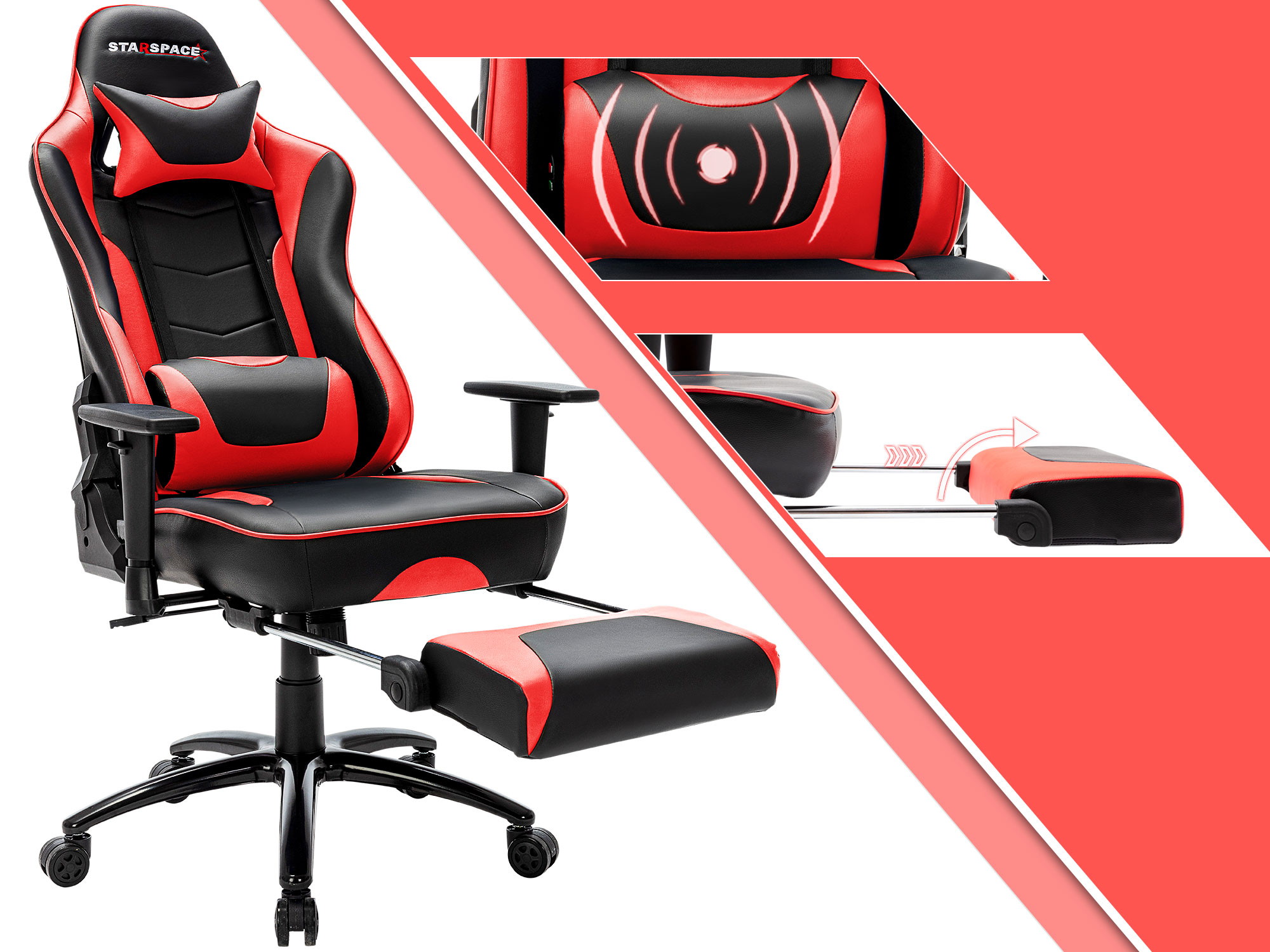 STARSPACE Ergonomic Adjustable Gaming Chair with Massage and Footrest Lumbar Support Racing Desk Chair Office Chair