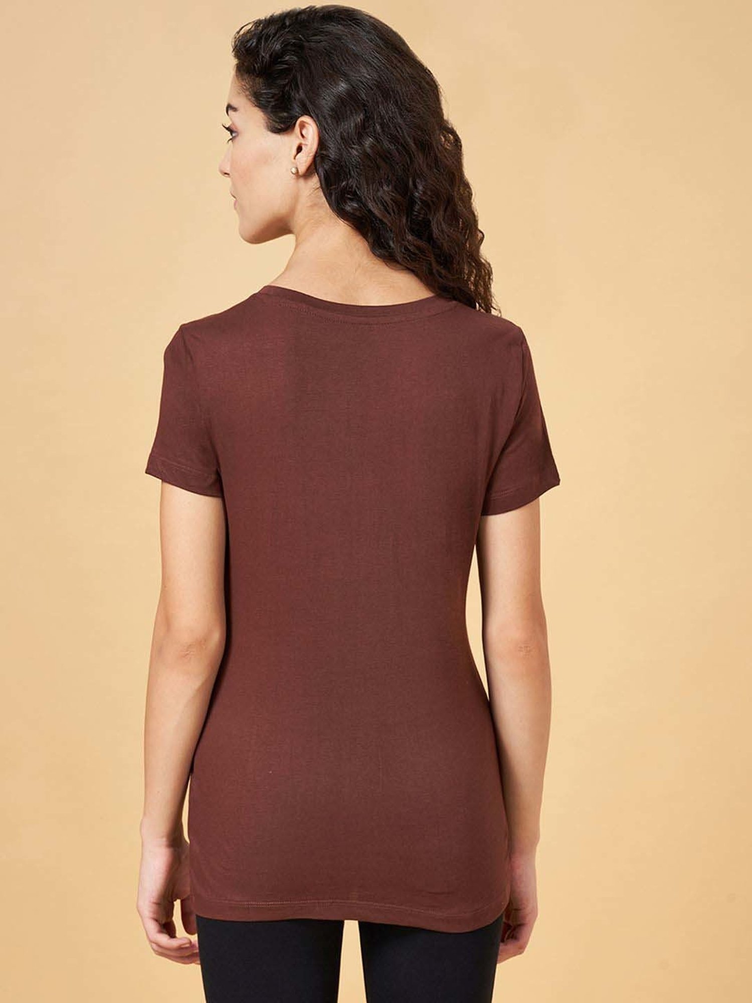 Ajile by Pantaloons Brown Cotton Graphic Print Sports T-Shirt