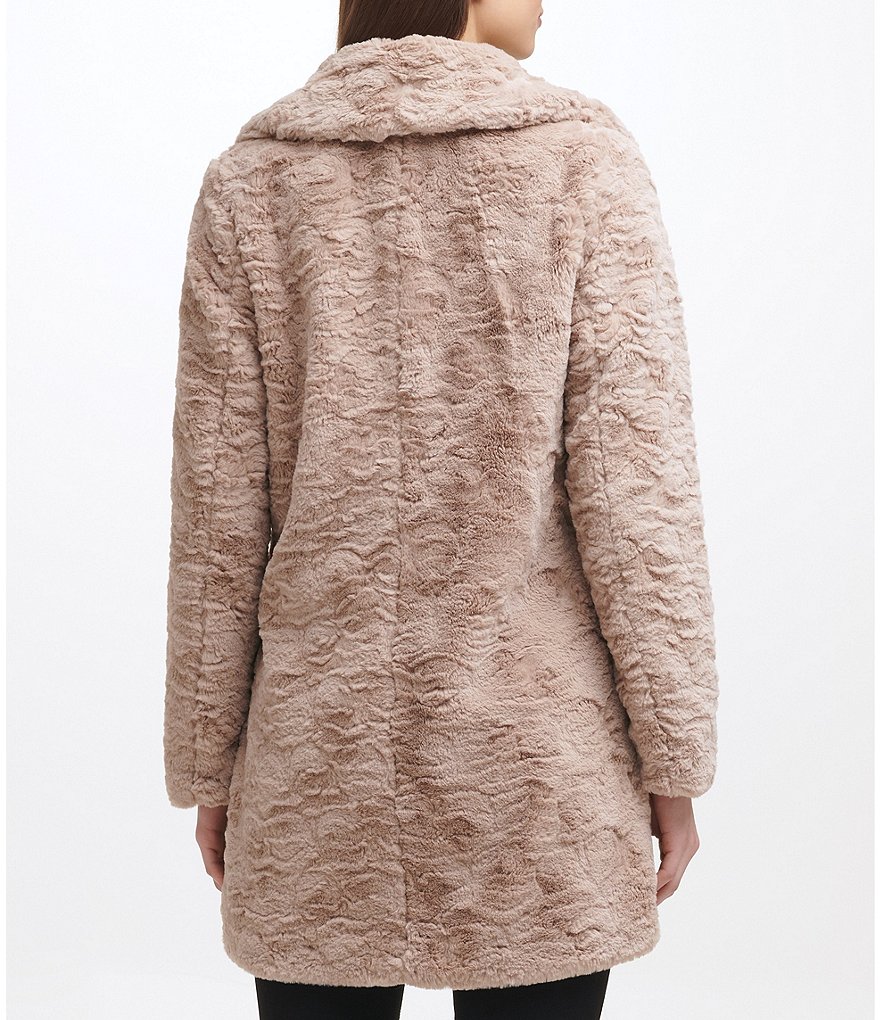Kenneth Cole New York Grooved Faux Fur Notch Collar Coat