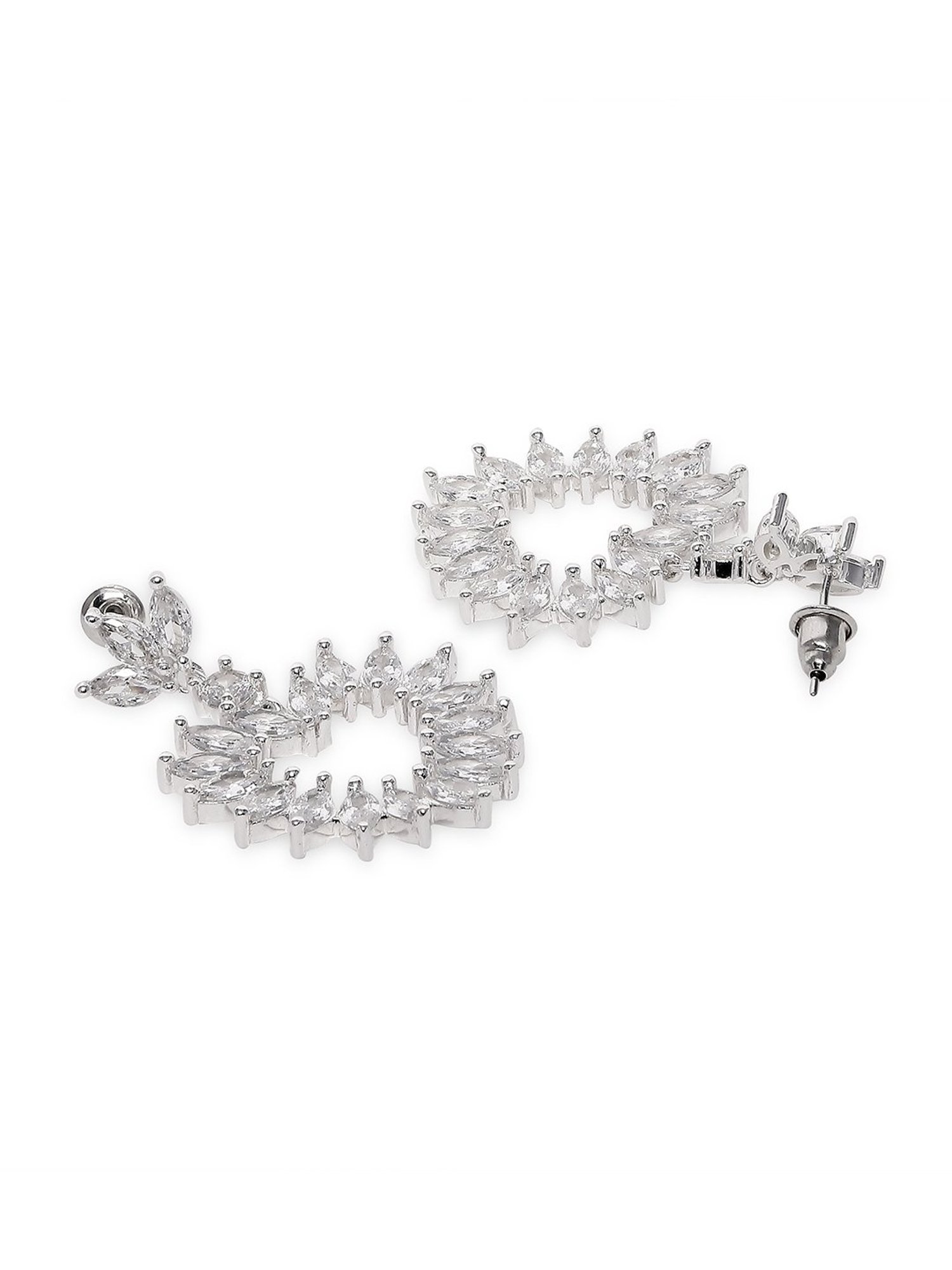 Lilly & Sparkle Brass Rhodium Plated CZ Stone Studded Heart Shape Dangler Earrings