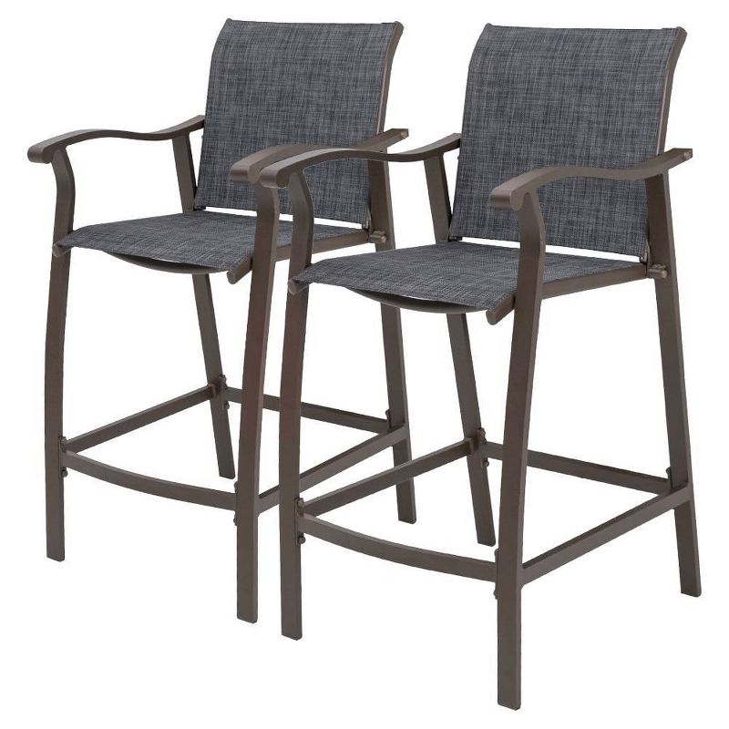 2pc Outdoor Counter Height Aluminum Bar Stools - Dark Gray - Crestlive Products