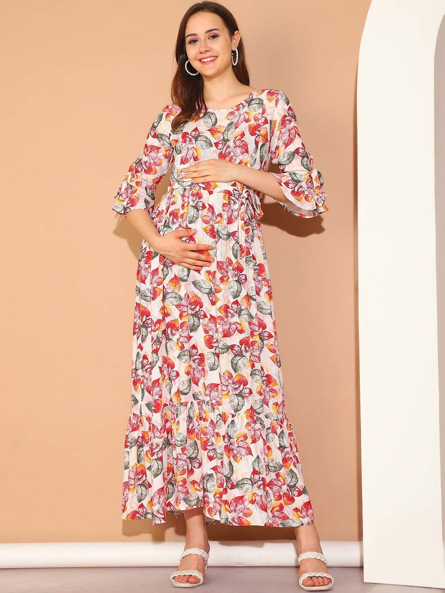 Moms Maternity Pink Floral Print Maternity Dress