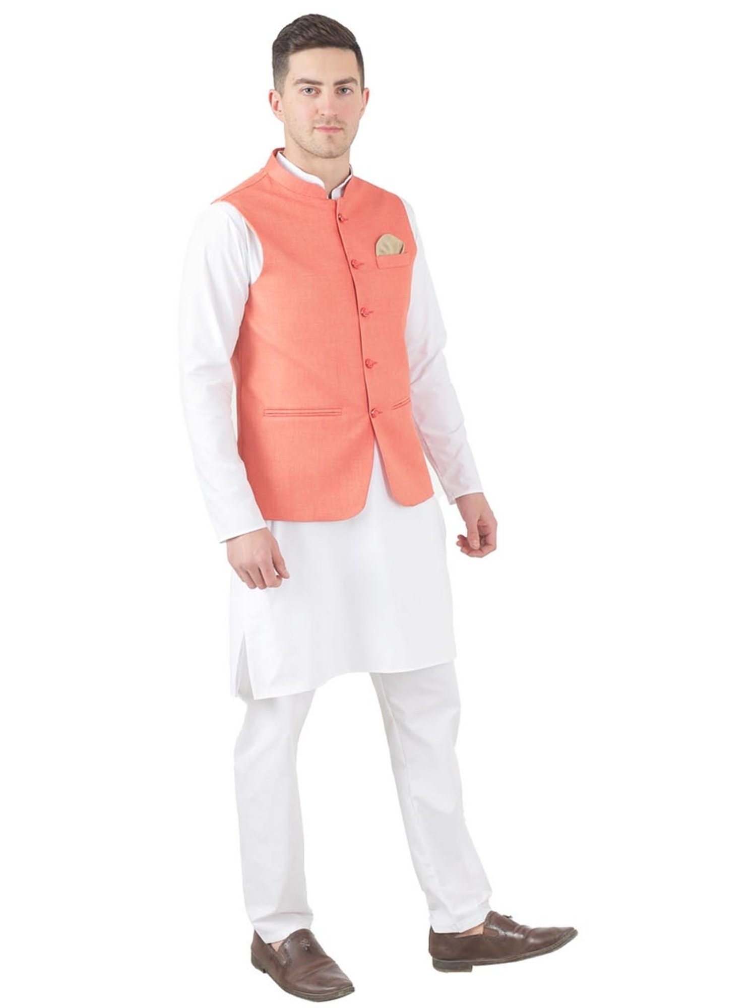 TAHVO Orange  Slim Fit Nehru Jacket