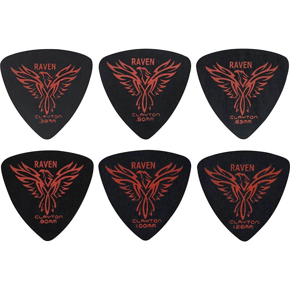 Clayton BRT63-12 Raven Rounded Triangle Guitar Picks, Black - 0.63 mm - 12 Pieces