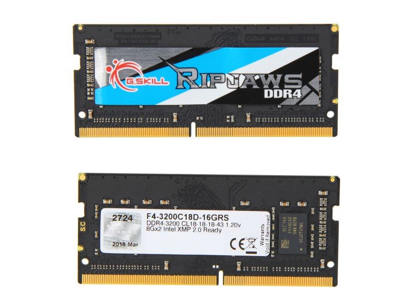 G.SKILL Ripjaws SO-DIMM 8GB 260-Pin DDR4 SO-DIMM DDR4 3200 (PC4 25600) Laptop Memory Model F4-3200C18S-8GRS
