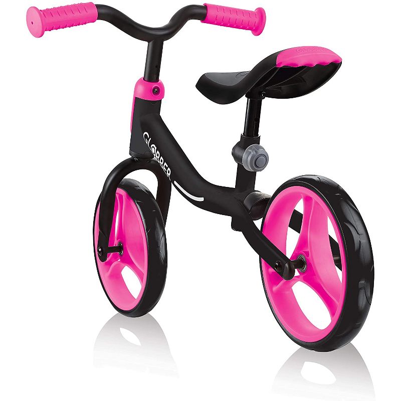 Globber GO BIKE Adjustable Balance Training Bicycle for Toddlers with No Pedals and Comfort Grips, Black and Pink