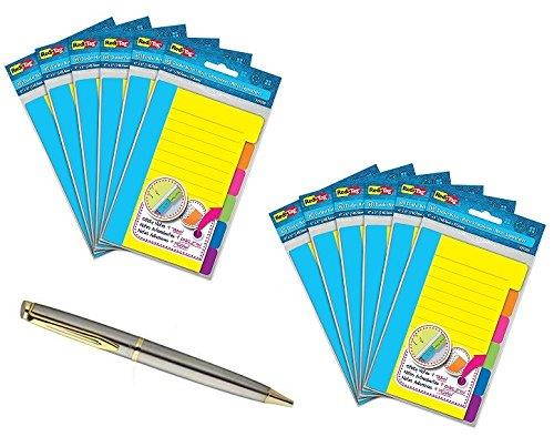 Redi-Tag Divider Sticky Notes, 60 Ruled Notes per Pack, 4" x 6", Assorted Neon Colors (12-Pack Bundle) - Bundle Includes Plexon Ballpoint Pen