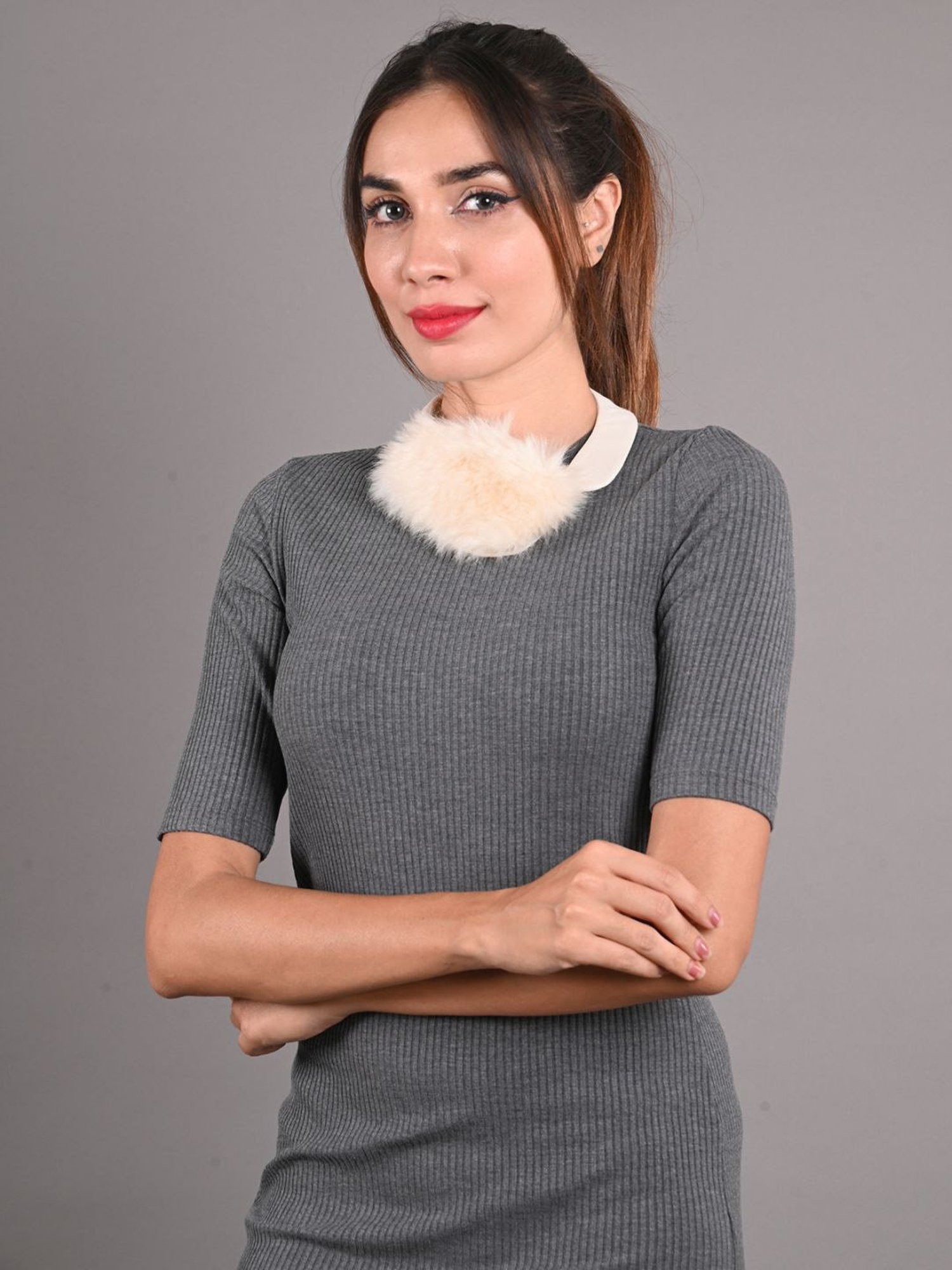 Odette Cream Fabric Fur Collar