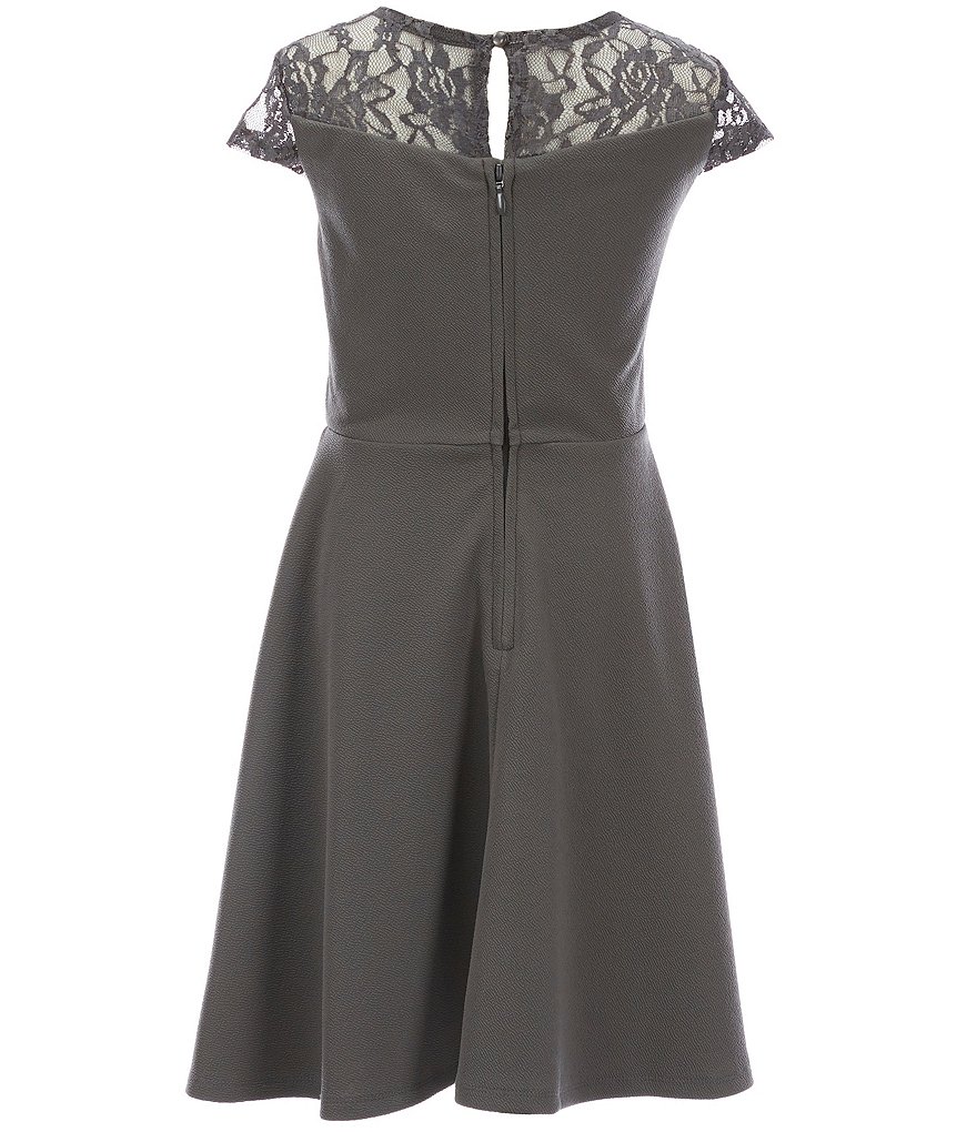 Us Angels Big Girls 7-16 Illusion Lace/Textured Knit A-Line Dress