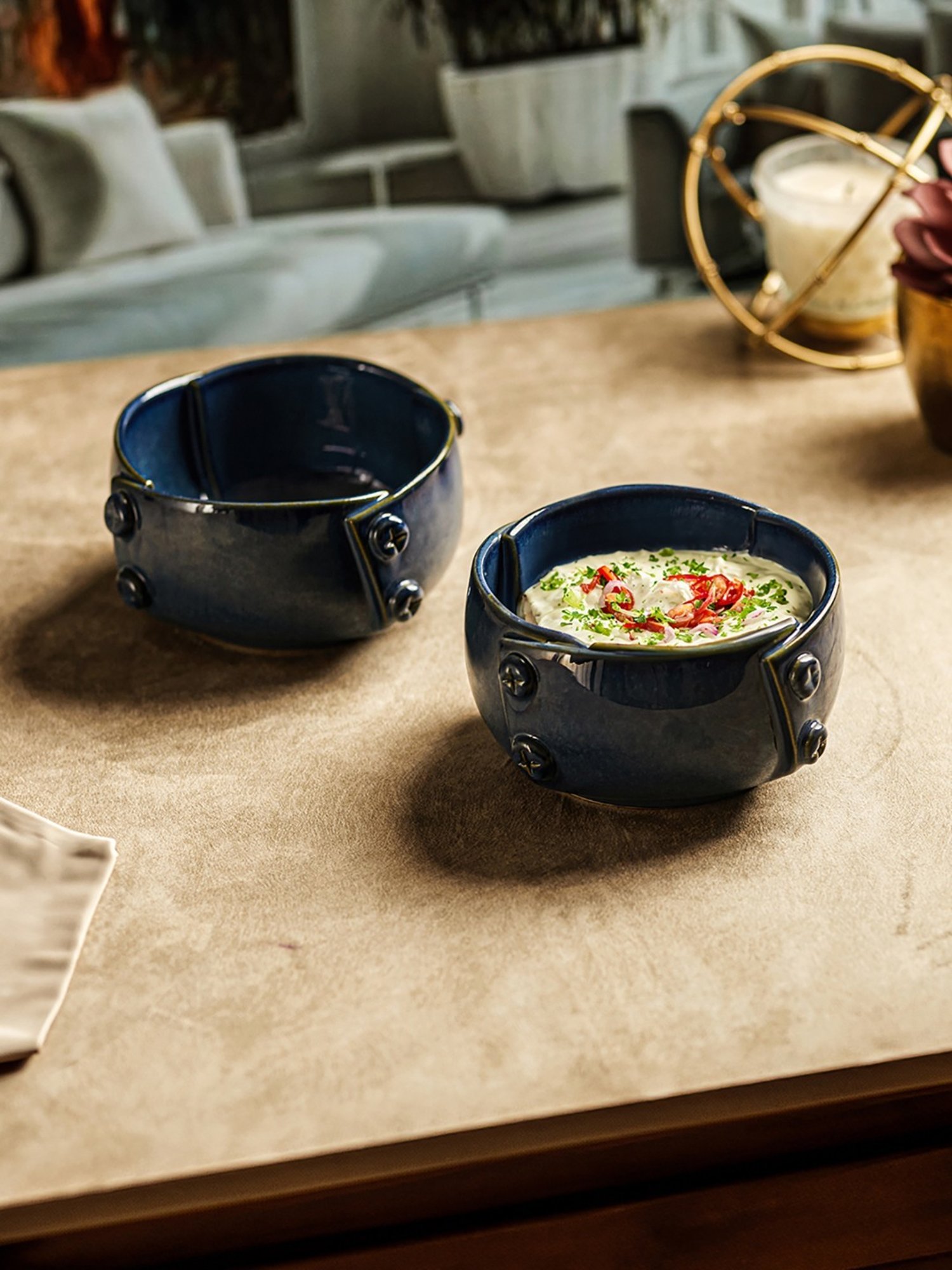 Trovea's Teal Blue Ceramic Serving Bowl Set of 2