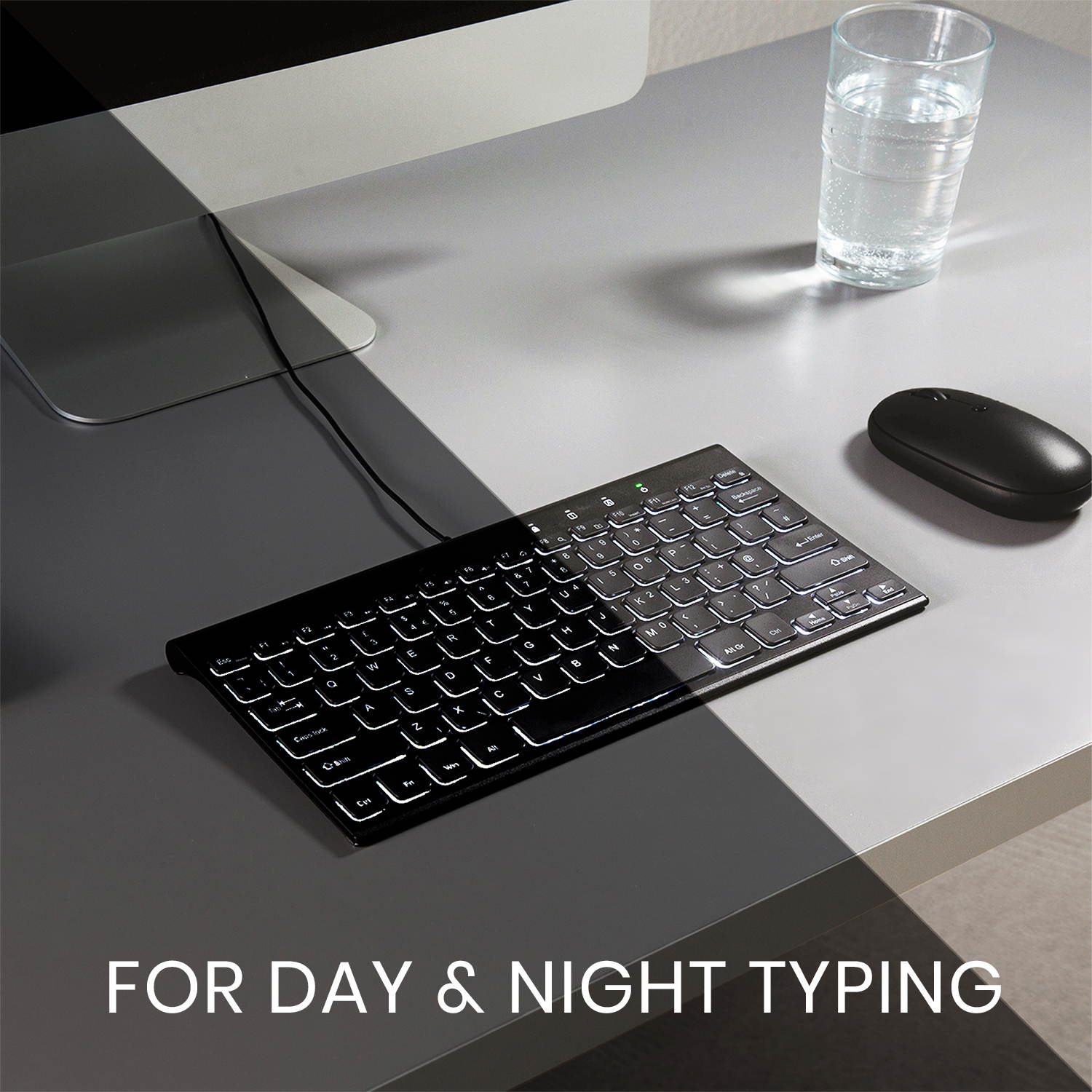 Perixx PERIBOARD-429 US Wired Mini Backlit Keyboard - Thin and Silent Scissor Keys - White Backlight Color - US English