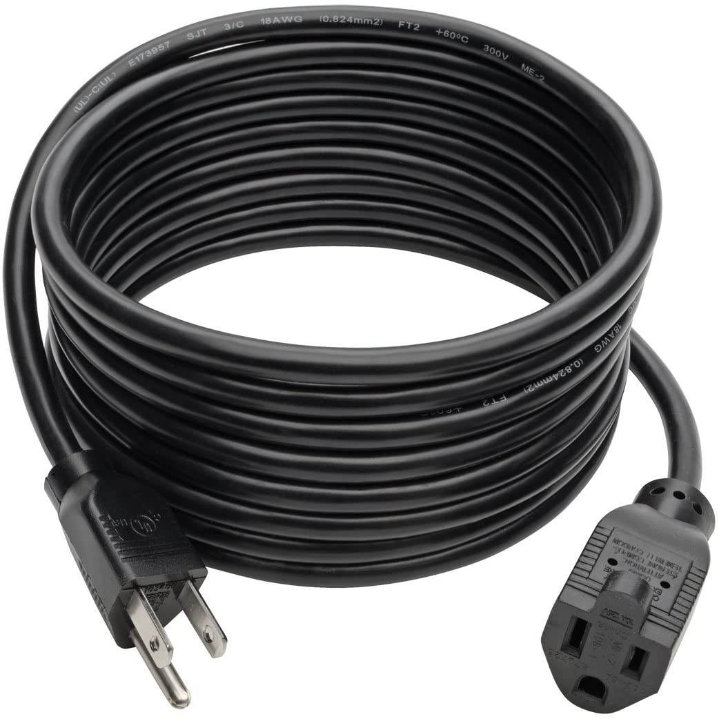 Tripp Lite Standard Power Extension Cord Cable 18 AWG 120V/10A NEMA 5-15R to NEMA 5-15P Black 12ft 12' (P022-012)