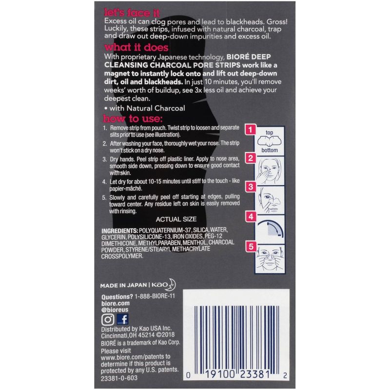 Biore Charcoal Deep Cleansing Pore Strips - 18ct