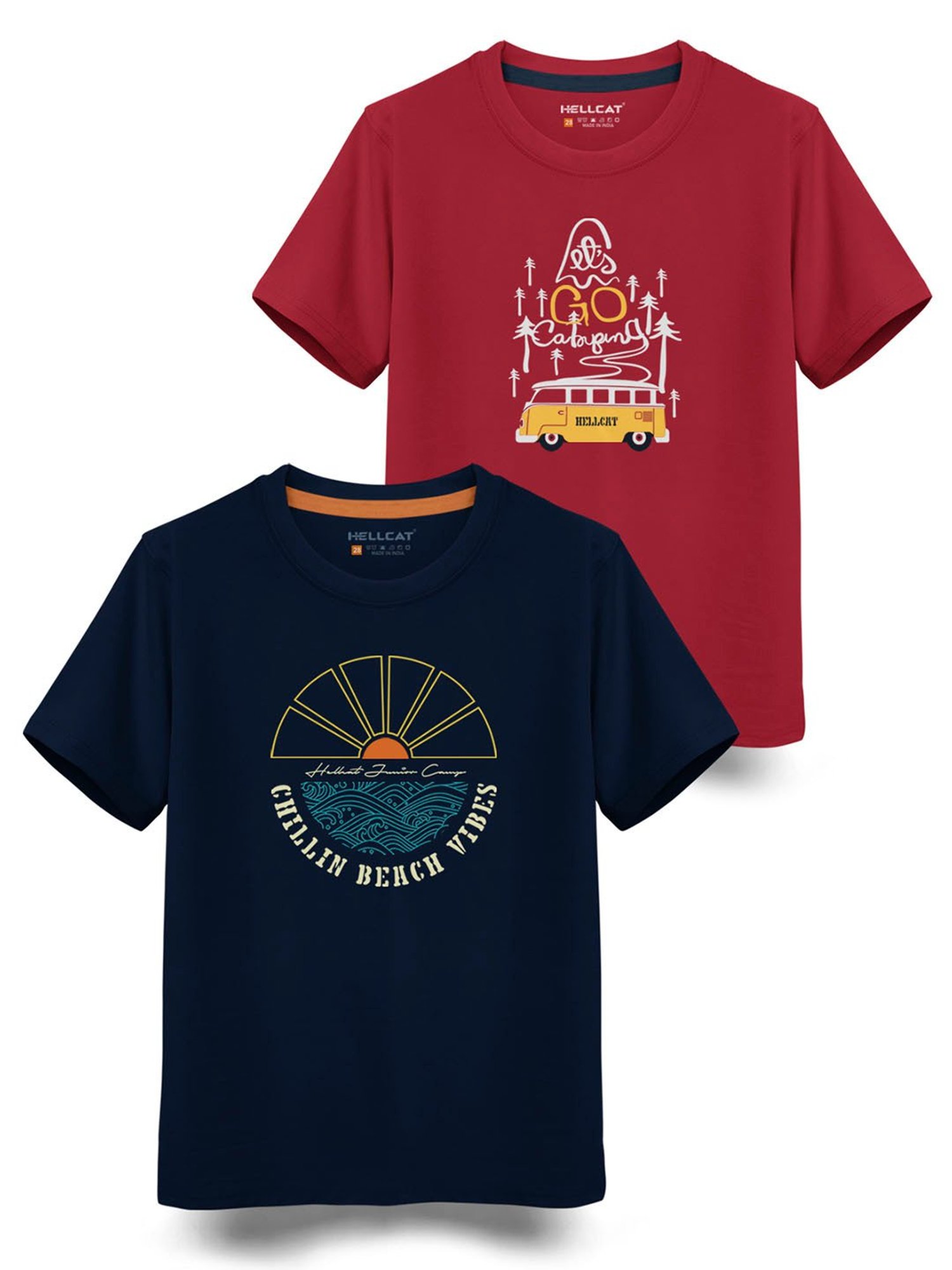 HELLCAT Kids Red & Navy Printed T-Shirt (Pack Of 2)