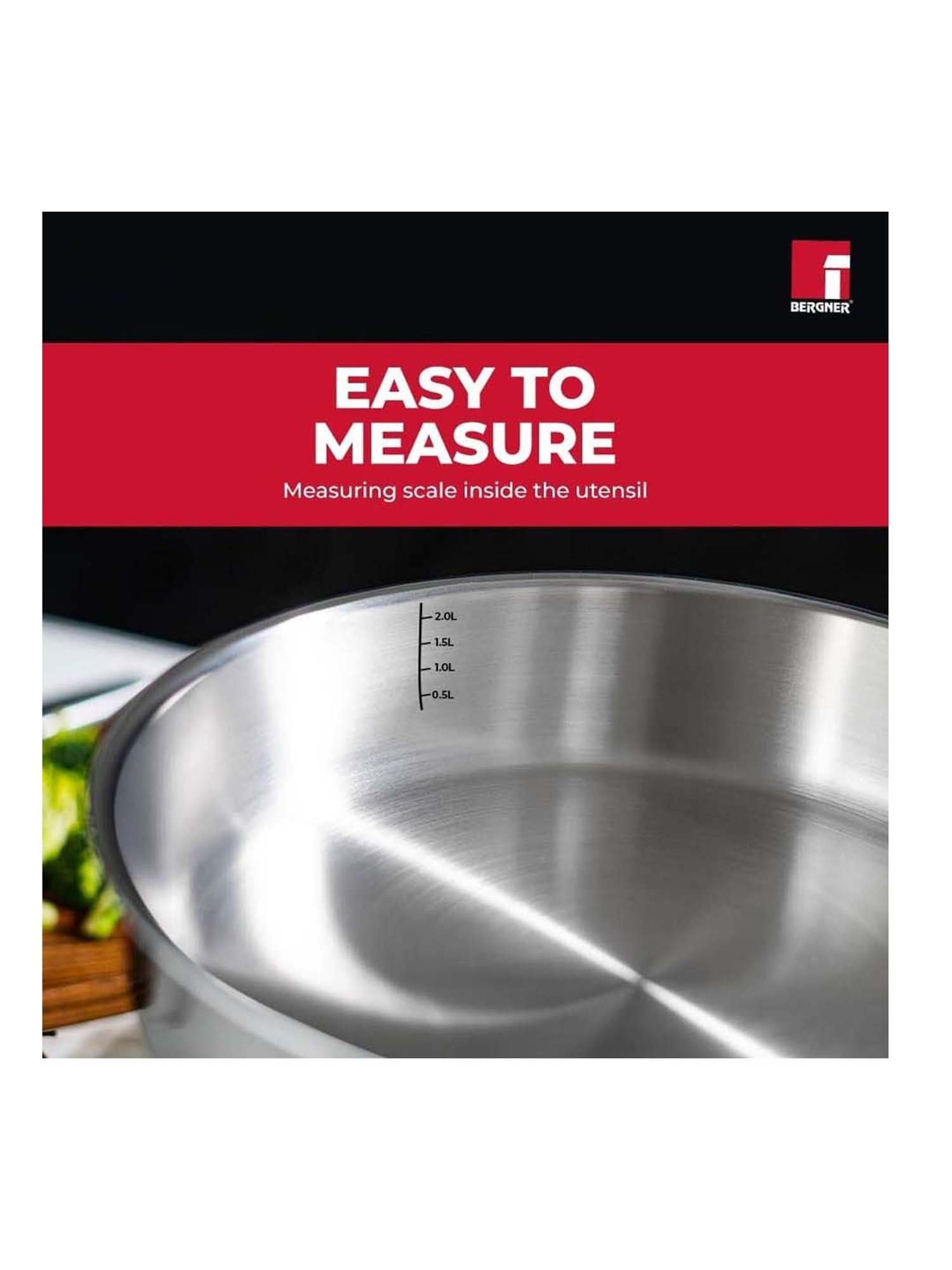 Bergner Tripro Silver Stainless Steel 22 cm Induction Friendly Triply Sautepan With Lid (2.1 L)