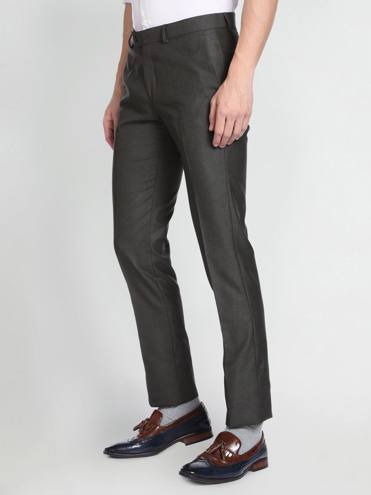 Arrow Grey Regular Fit Texture Trousers