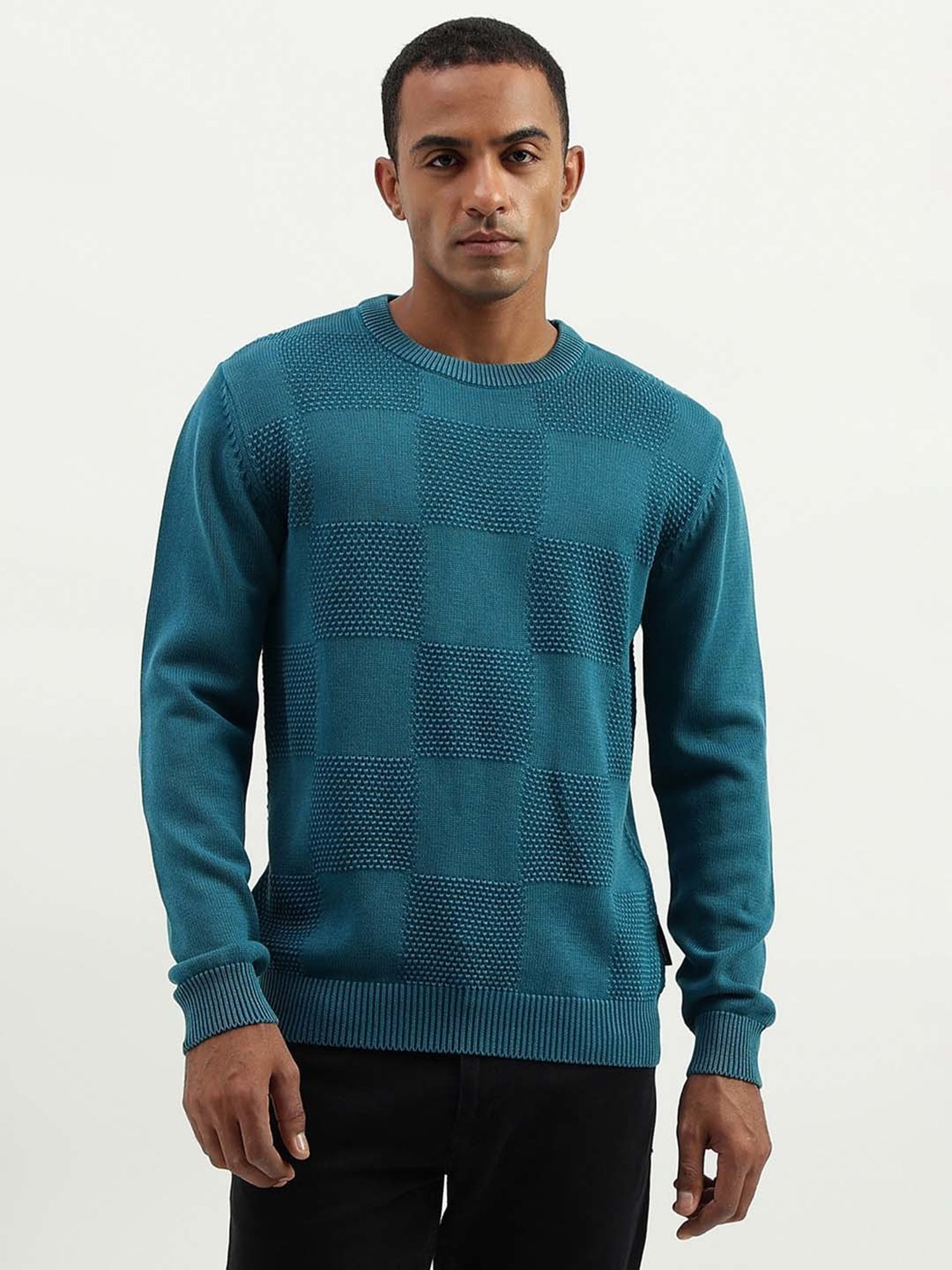 United Colors of Benetton Teal Regular Fit Textured Sweater