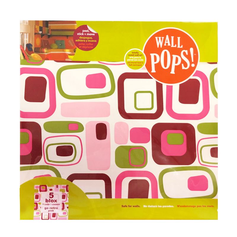 Retro Pink Square Self-Stick 5pc Wall Accent Stickers - Wall Pops..