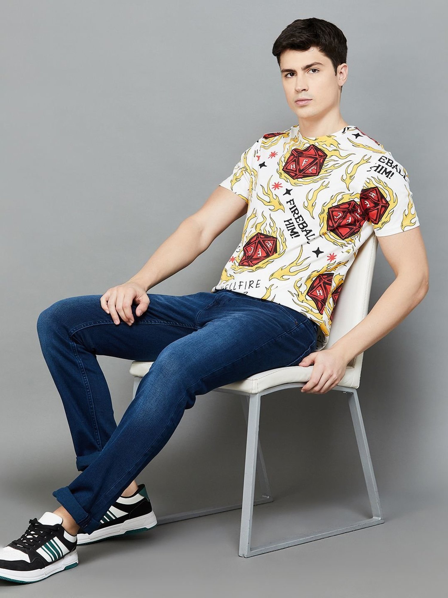 Forca by Lifestyle Off White Cotton Regular Fit Printed T-Shirt