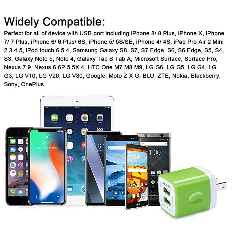 3Pcs Wall Charger,  Travel Charger Adapter Dual USB Port Fast Charging Block Cube Power Plug Box Base Brick for iPhone, Samsung Galaxy, LG, Moto, Google Pixel, Kindle, PS, HTC, Vivo, Oneplus