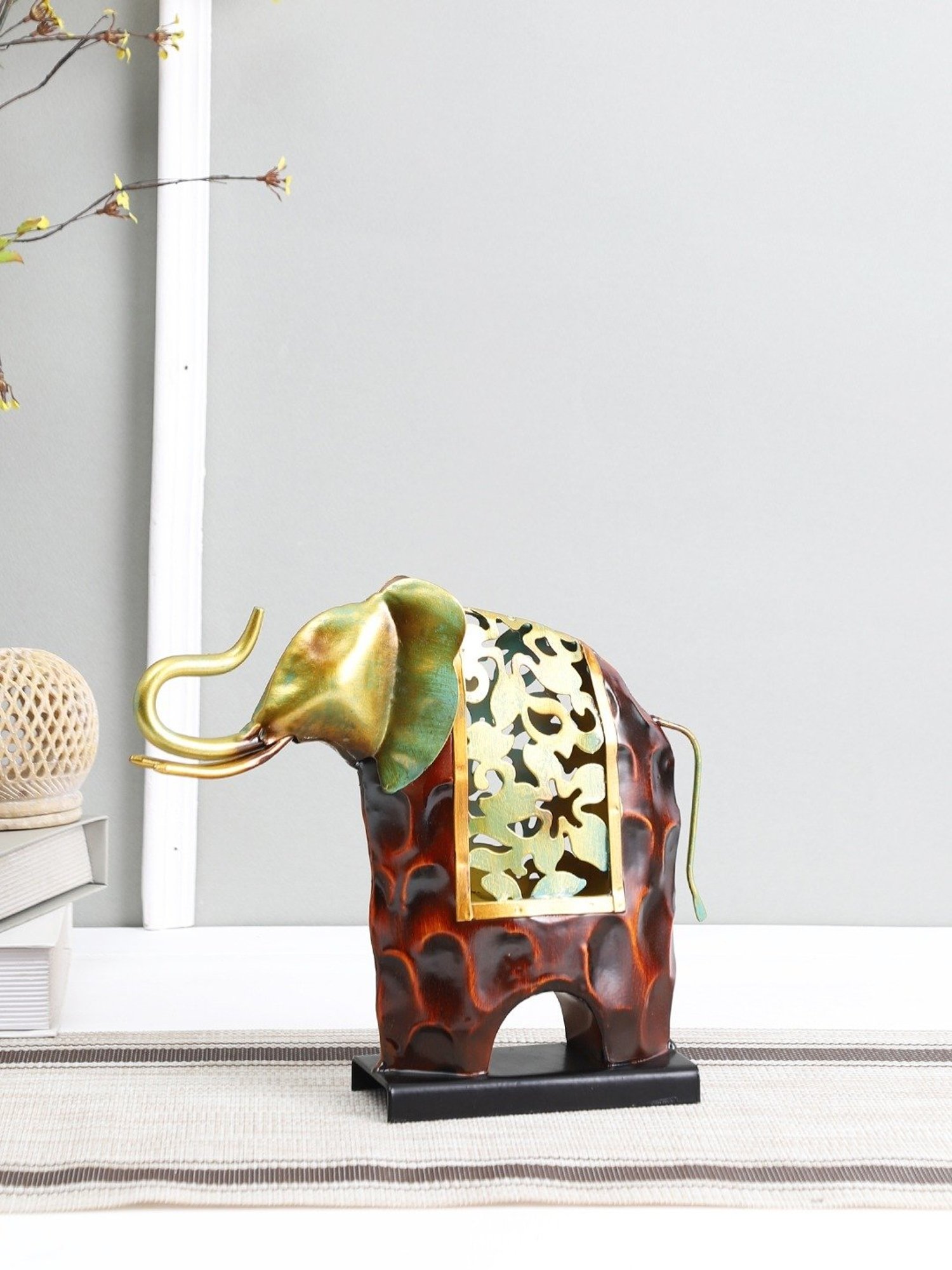 Aapno Rajasthan Red & Gold Metal Detailed and Attractive Elephant Table Decor