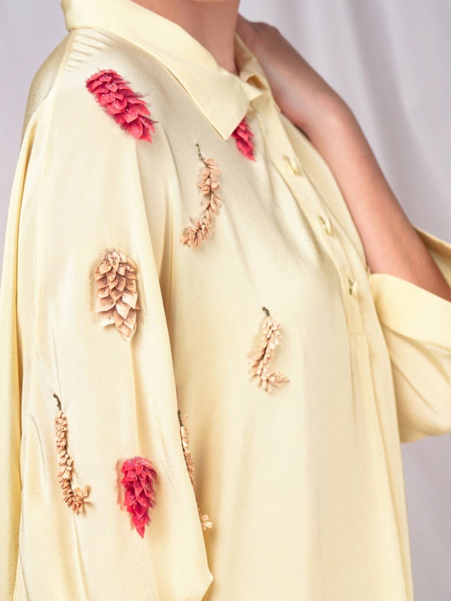 Seesa Yellow Spring Summer Collared Top With Embroidery Details