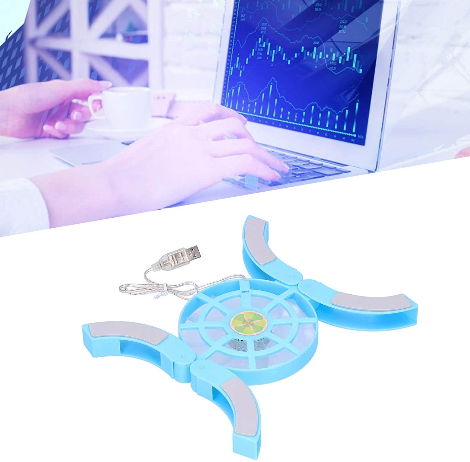 DR\u2011S04 Folding Computer Laptop Cooler/Cooling Pad/Luminous USB Cooling Base/USB Power Interface,Suitable for PC (Blue)