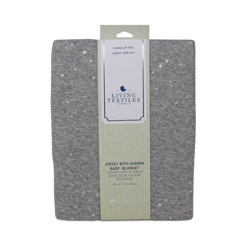 Living Textiles Baby Jersey Blanket w/ Sherpa - Gray Metallic Stars