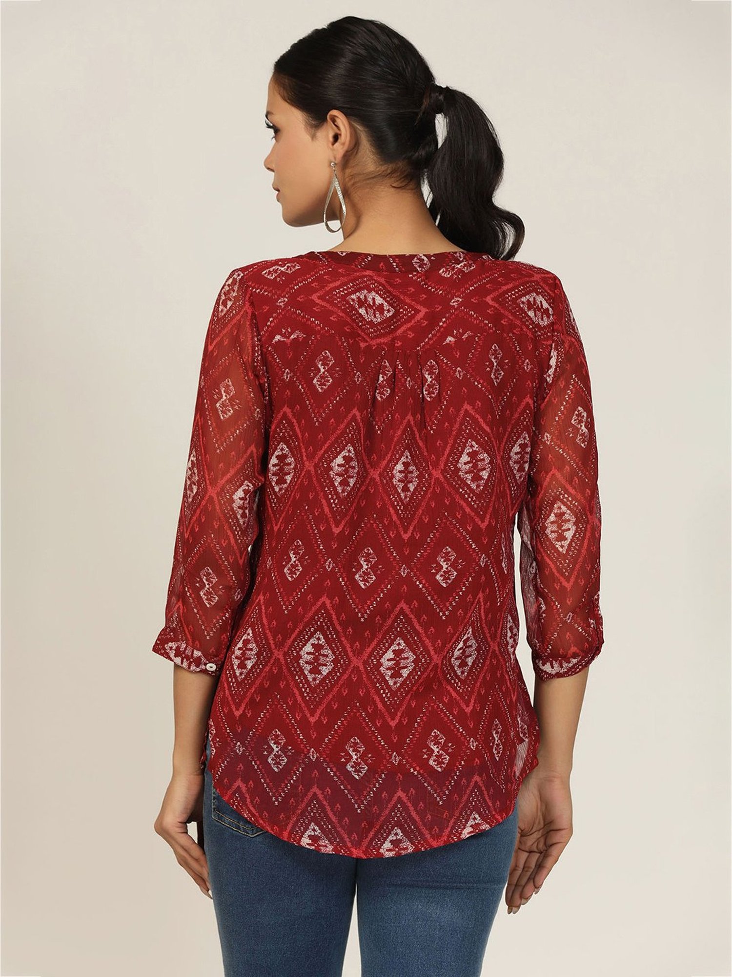 Mustard Maroon Printed Shirt