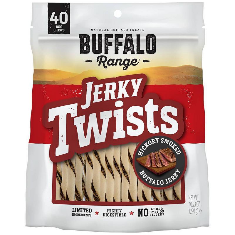 Buffalo Range Jerky Twists Hickory Smoked Flavor Rawhide Chew Dog Treats - 40ct