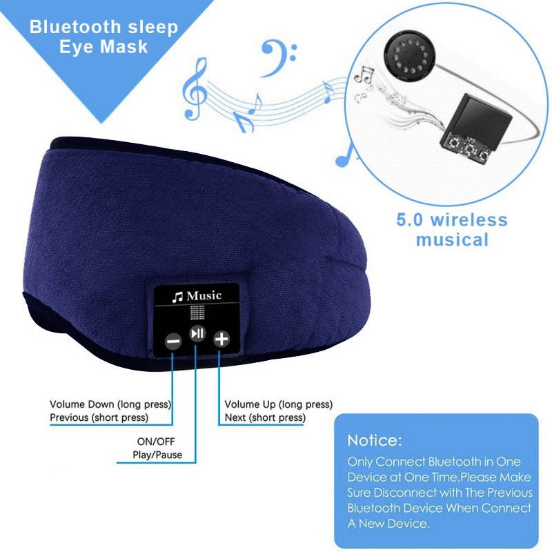 Bobora Sleep Headphones Bluetooth 5.0 Eye Mask For Men Women Noise Cancelling Sleeping Mask With Adjustable Strap Blue