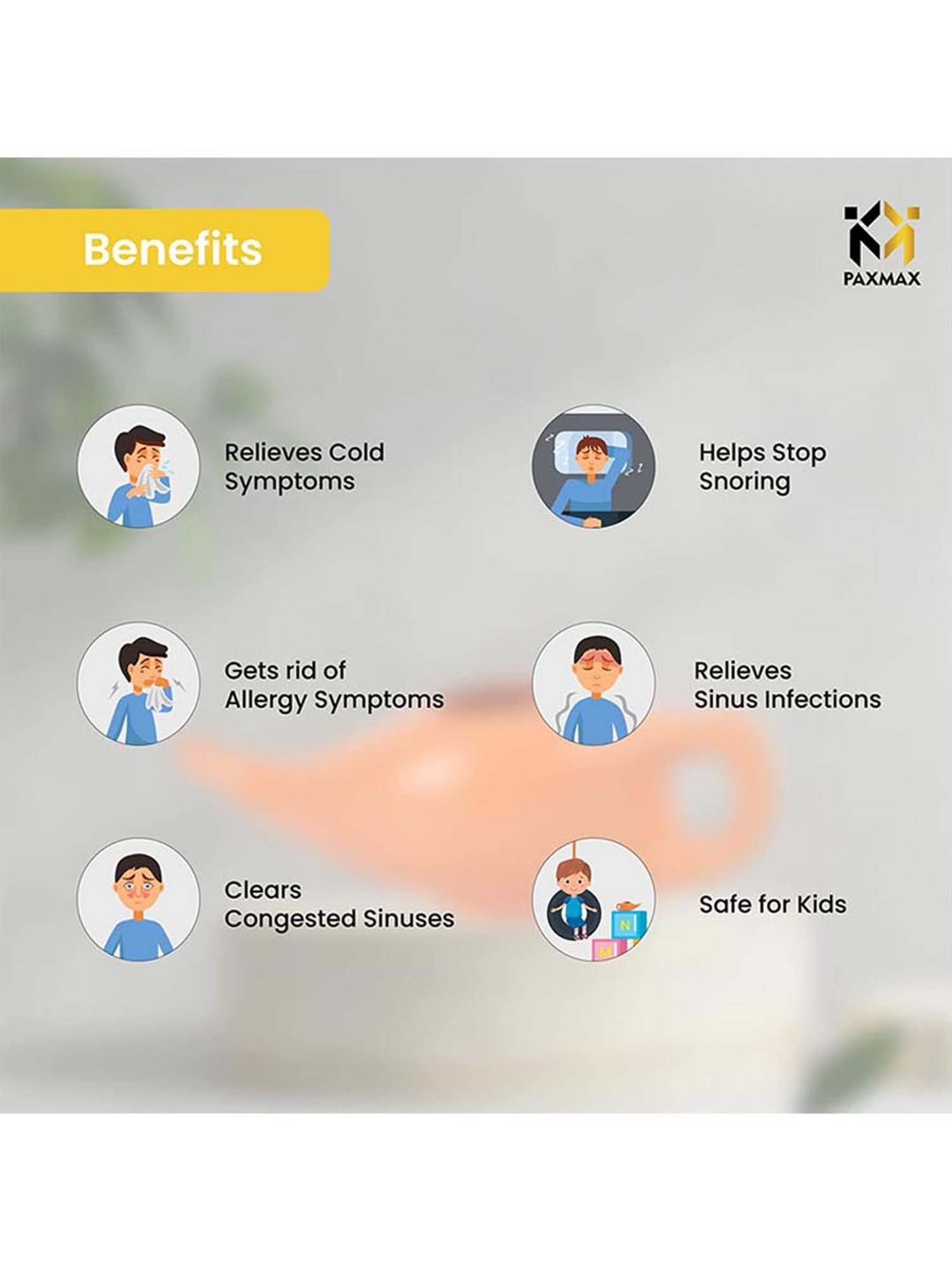 PAXMAX Porcelain Ceramic Neti Pot for Nasal Cleansing (Orange)