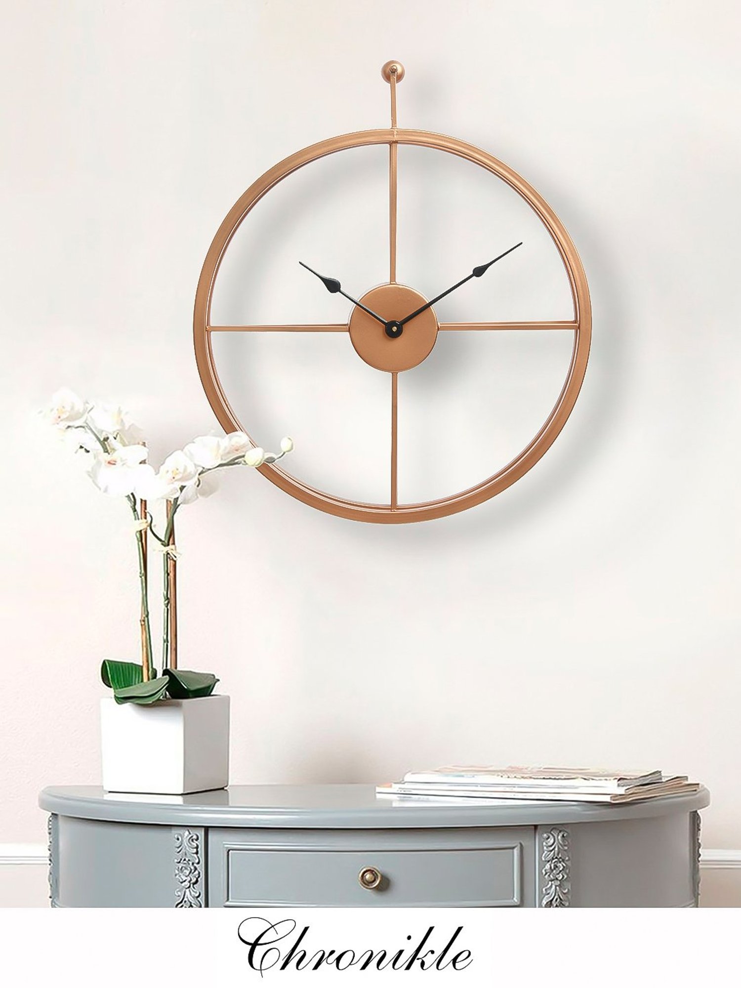 CHRONIKLE Elegant Round Copper Rose Gold Iron Wall Clock