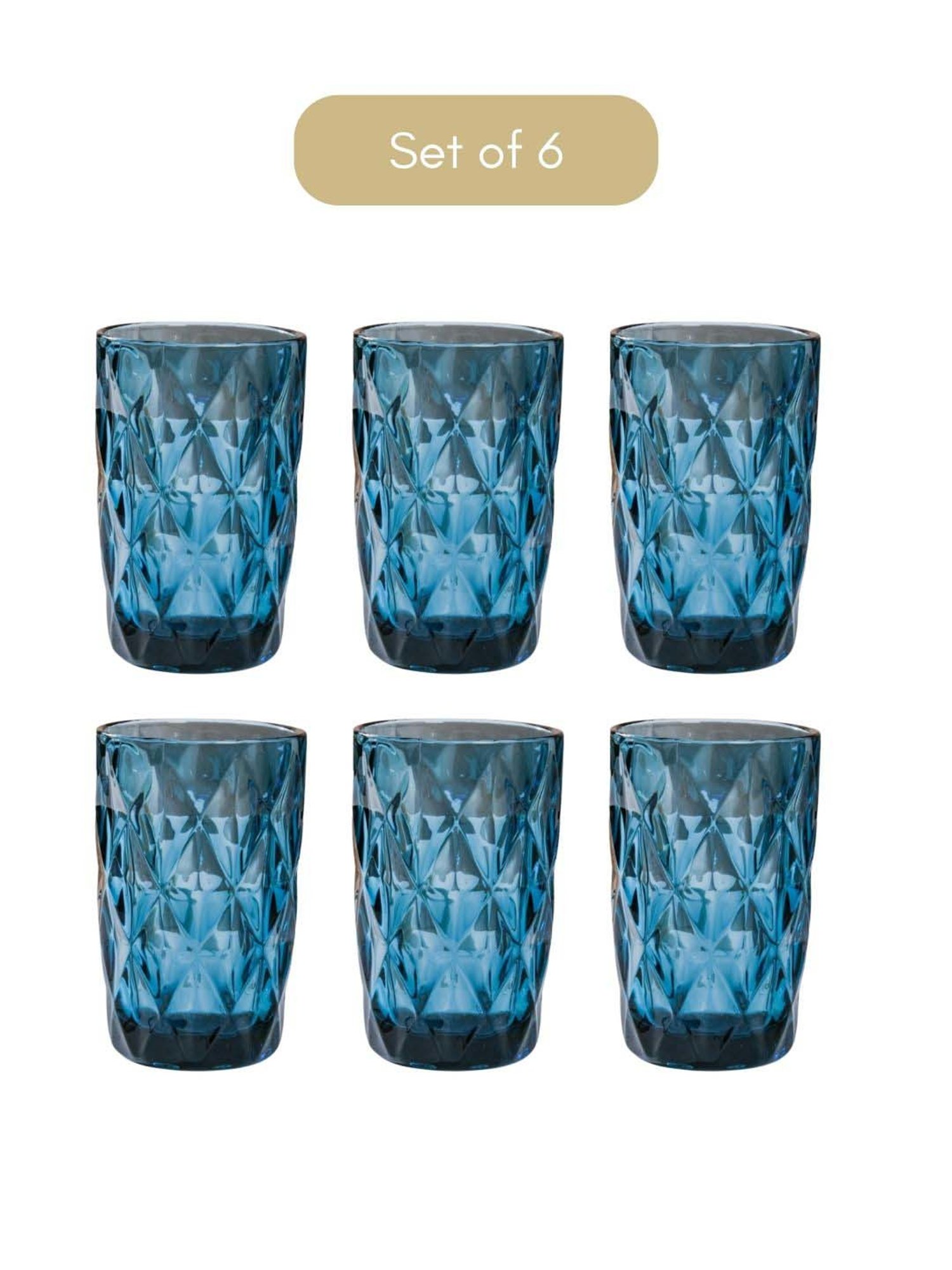 Nestasia high quality geometric design Crystal Blue large tumbler drinkware (Set of 6, each 350 ml)