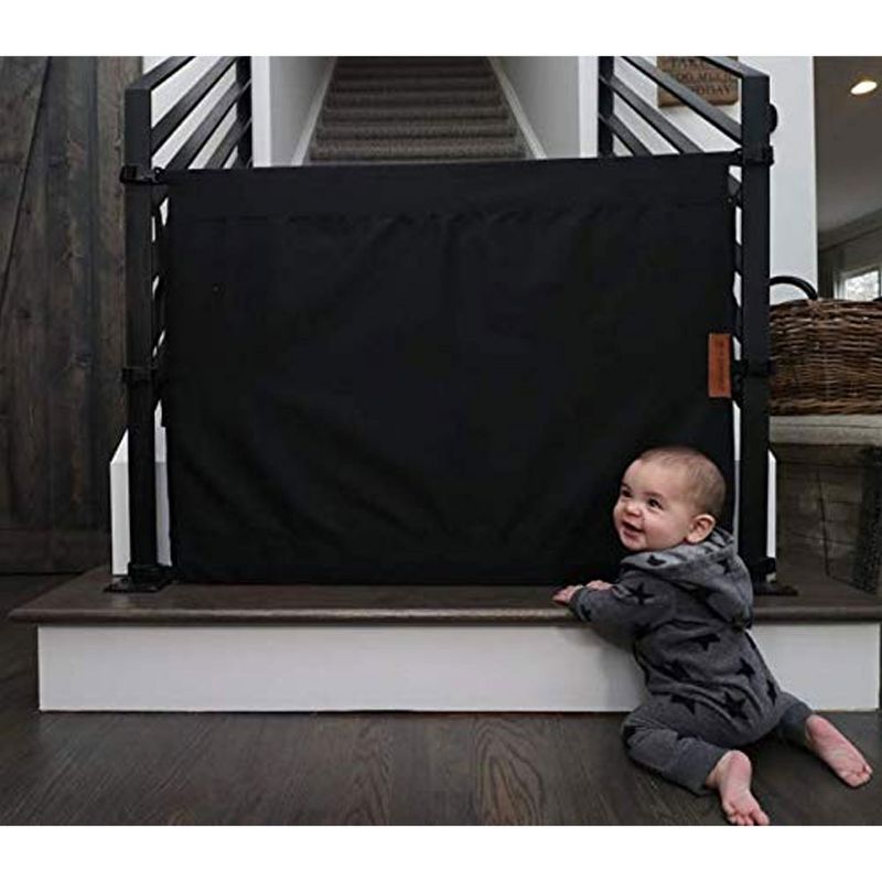 THE STAIR BARRIER 42 to 52 Inch Banister to Banister Portable Retractable Fabri Baby Kids Pet Safety Gate for Children, Dogs, and Cats, Just Black