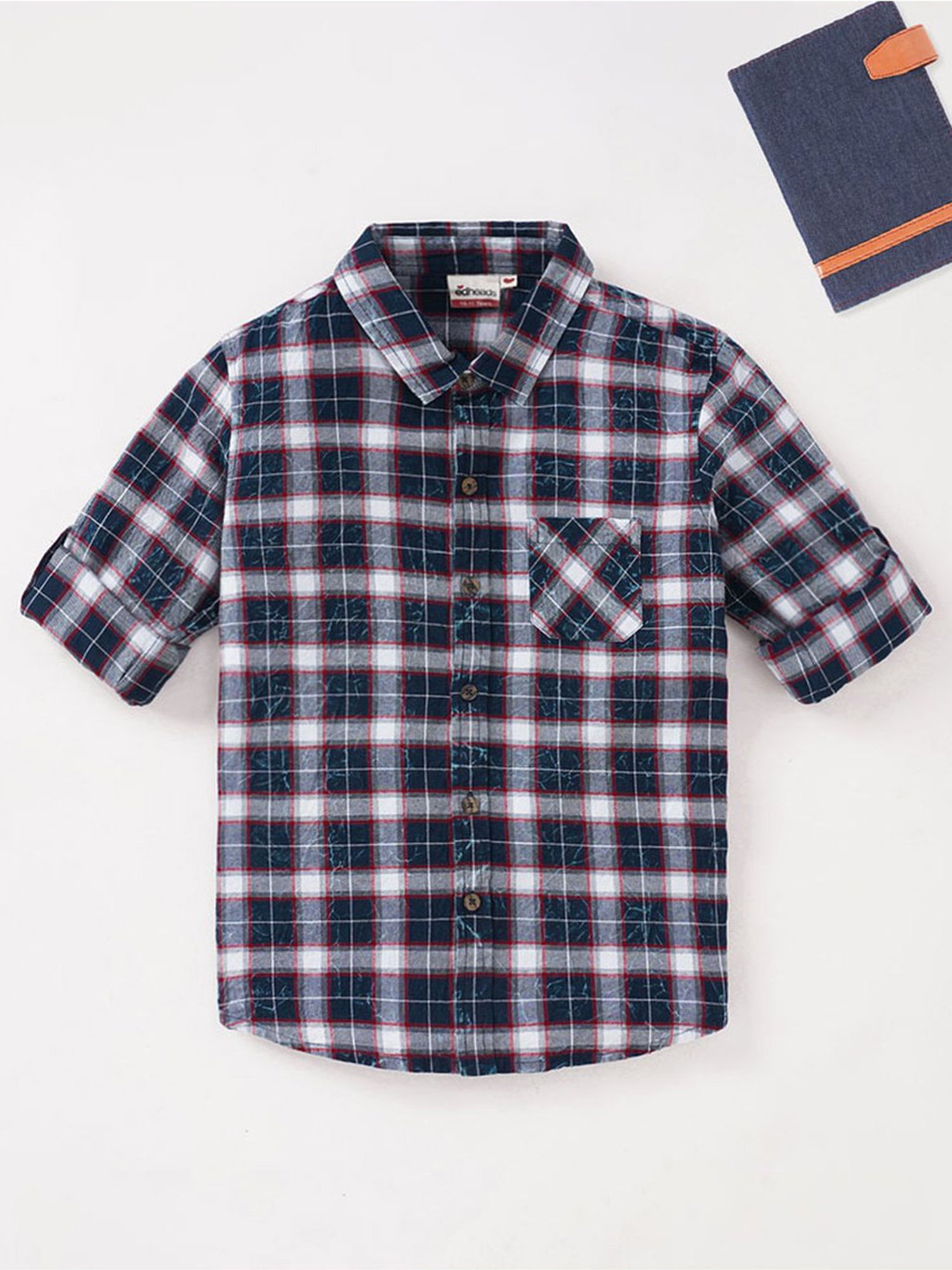 Edheads Kids Blue & White Cotton Chequered Full Sleeves Shirt