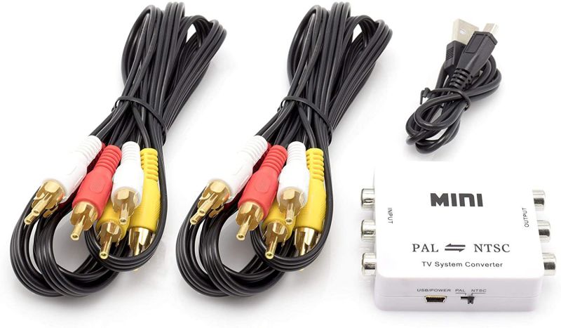 NTSC to PAL Converter Kit - TV Converter from PAL to NTSC - Bi-Directional TV System Converter Adapter with Two RCA Cables - (White) - Does NOT Convert Actual DVD OR VHS, ONLY Output
