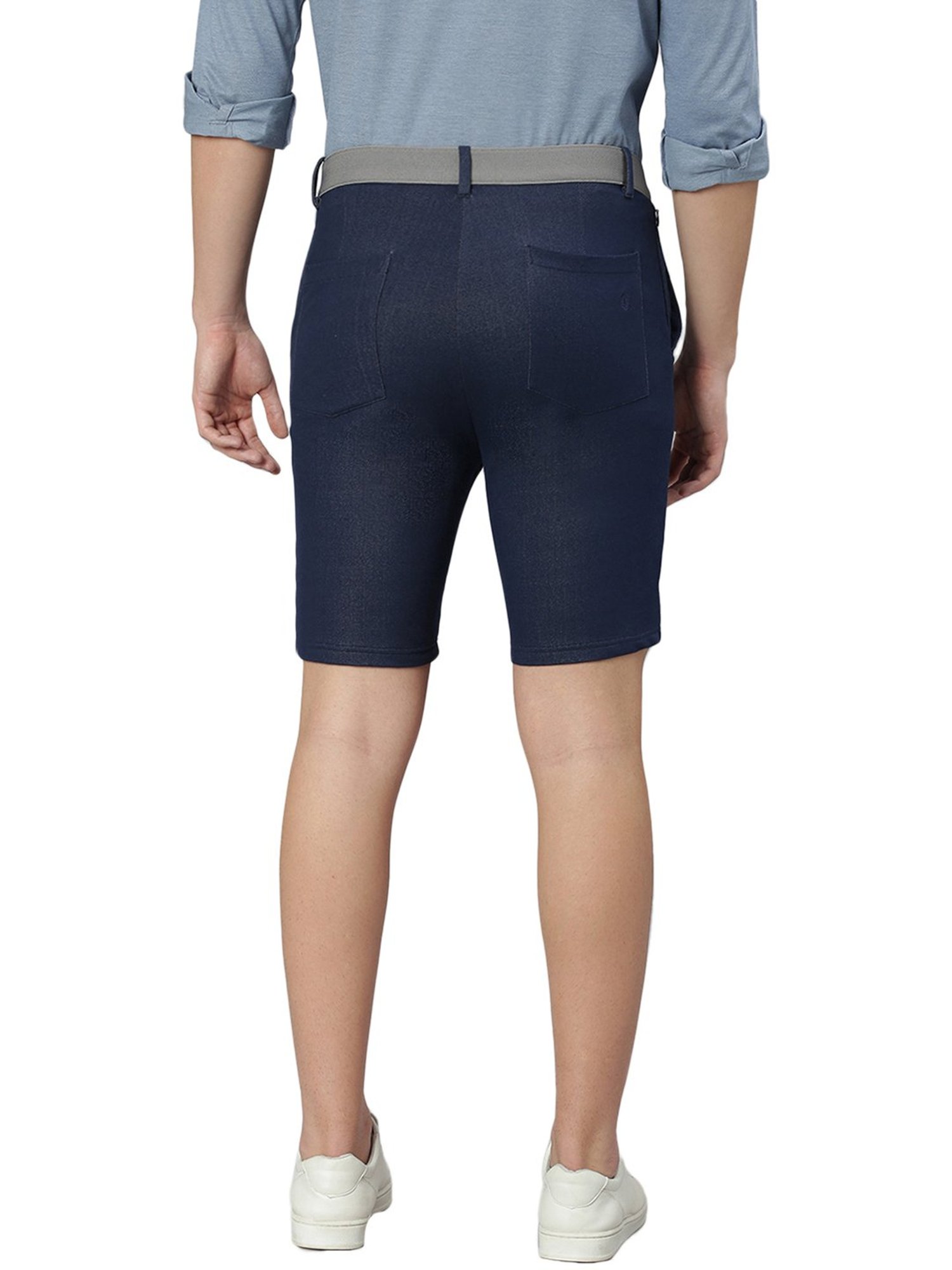 Slowave Navy Regular Fit Denim Shorts