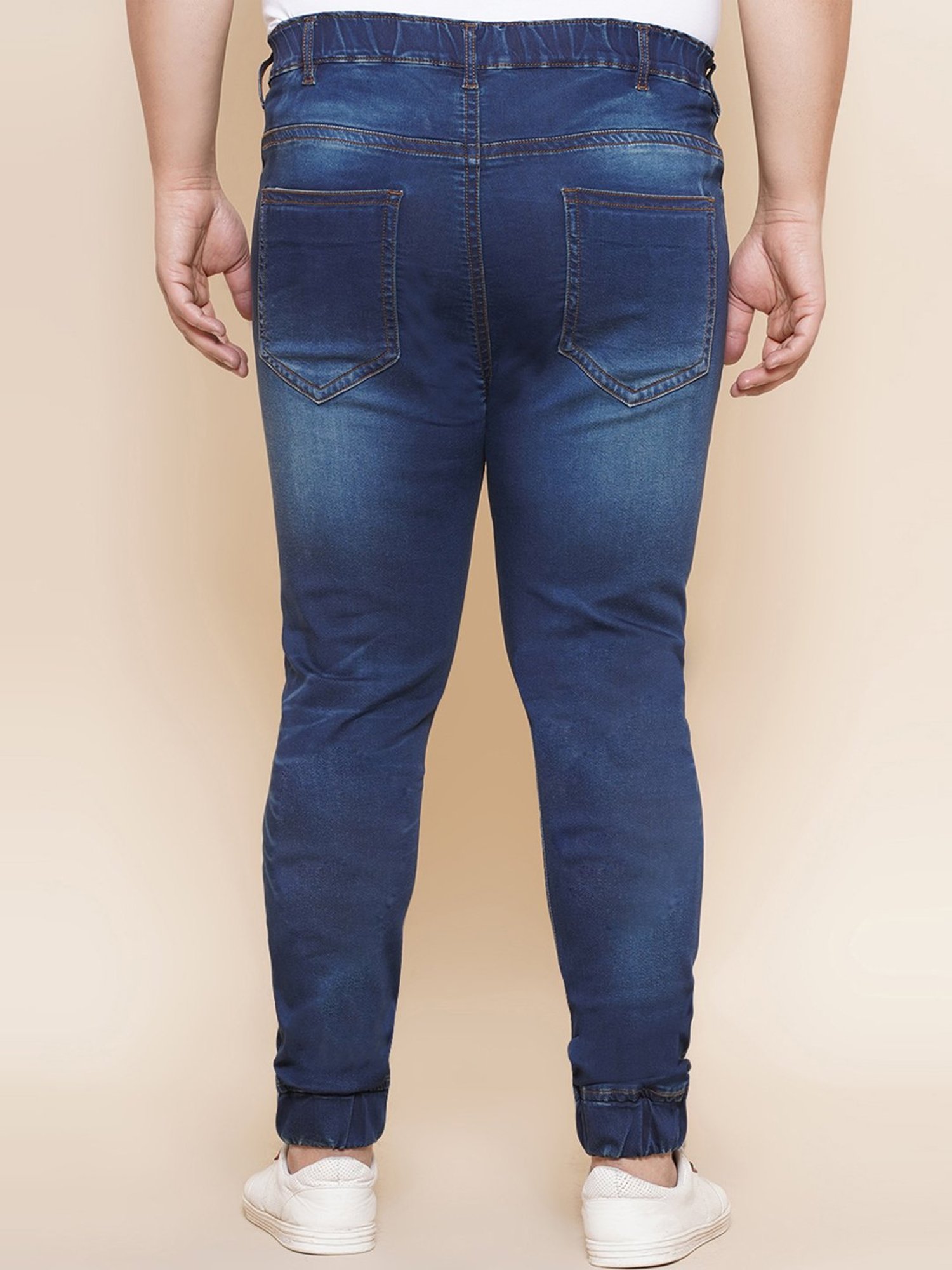 John Pride Dark Blue Regular Fit Lightly Washed Plus Size Jogger Jeans