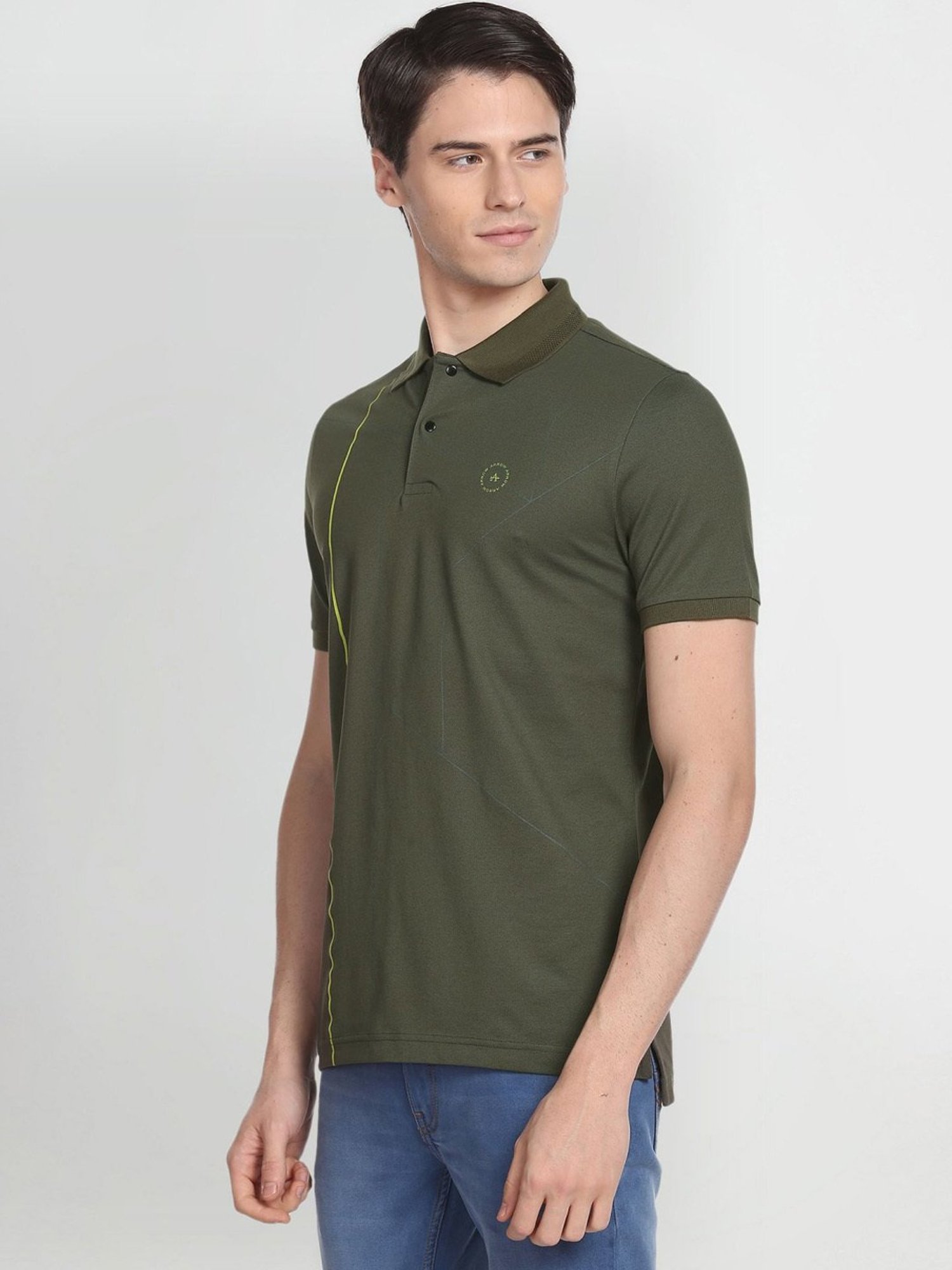 Arrow New York Green Cotton Regular Fit Printed Polo T-Shirt