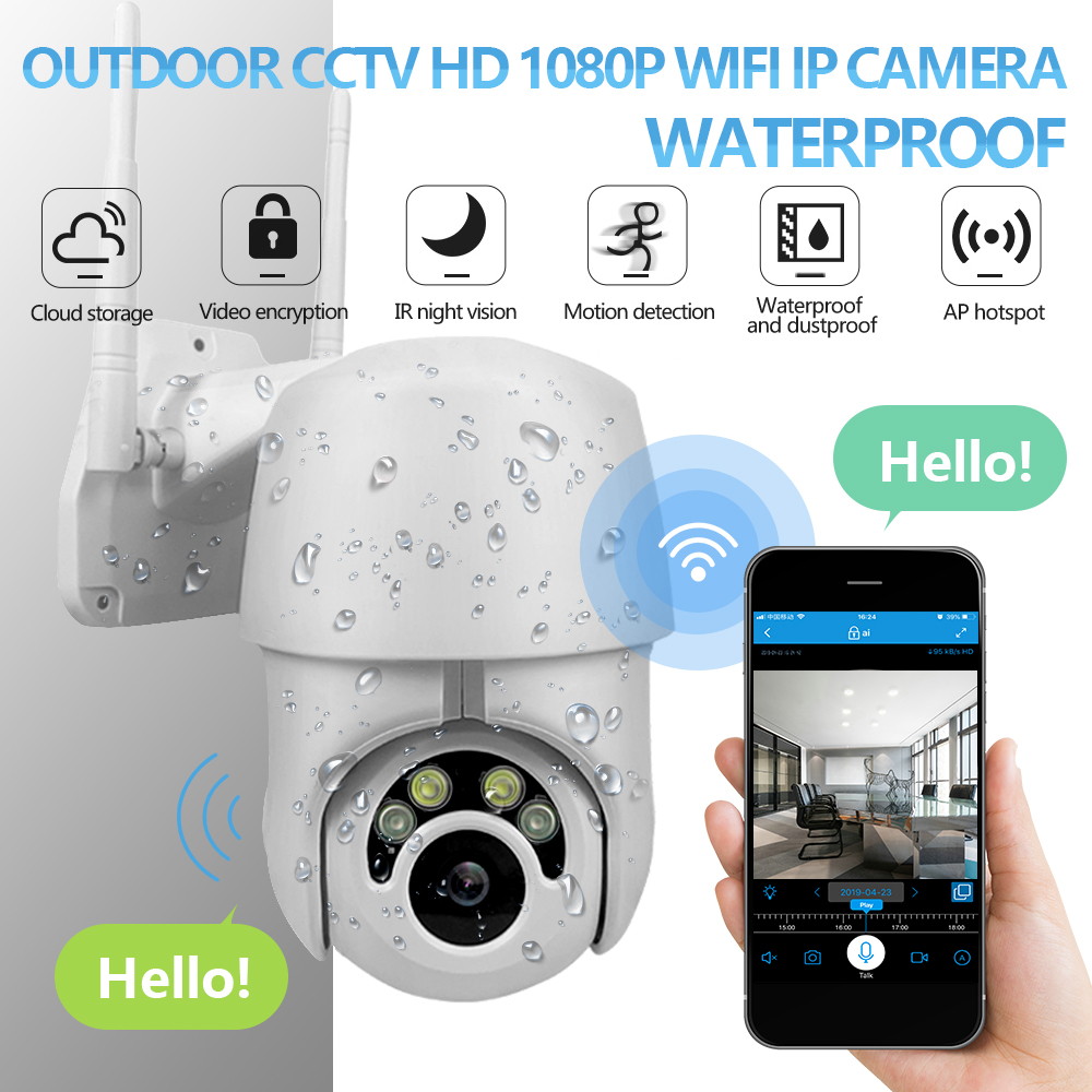 1080P PTZ Outdoor IP Camera Topmall1 Speed Wireless WiFi Security Camera Dome Auto-Tracking Pan Tilt Zoom 2MP Net Work Loop Recording CCTV Surveillance