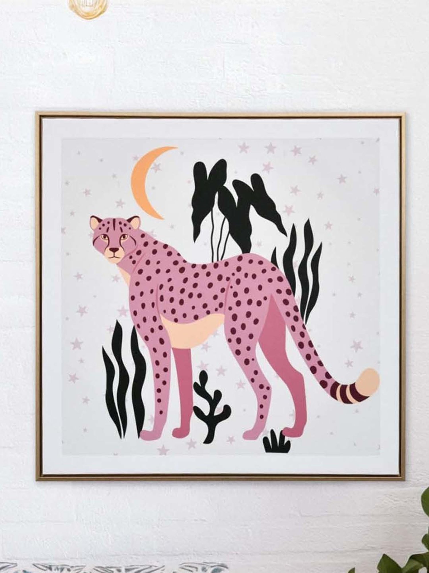 @home Pink Canvas Standing Cheetah Wall Painting