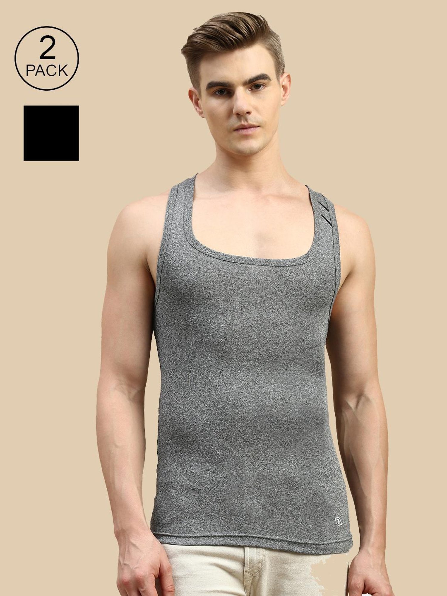 Zoiro Black Jaspe & Black Regular Fit Vest - Pack Of 2