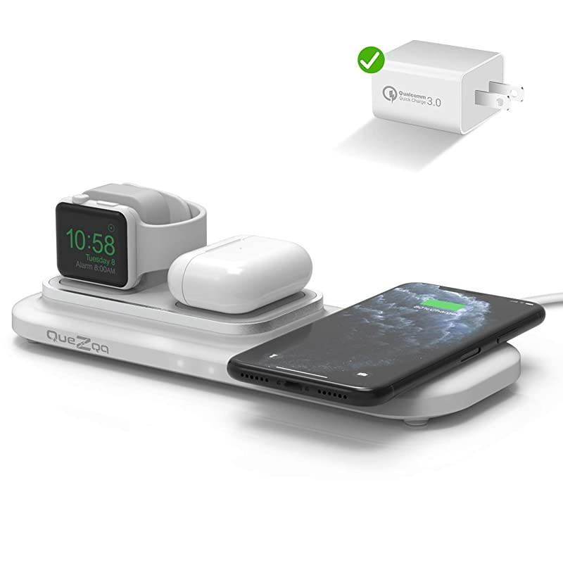 Wireless Charging Station 3 in 1 Wireless Charging Pad Fast Wireless Charger Dock Compatible with Airpods Pro2 Apple Watch Series 5 4 3 2 iPhone 11 12 Pro Max Xs Xr X with QC 30 Adapter