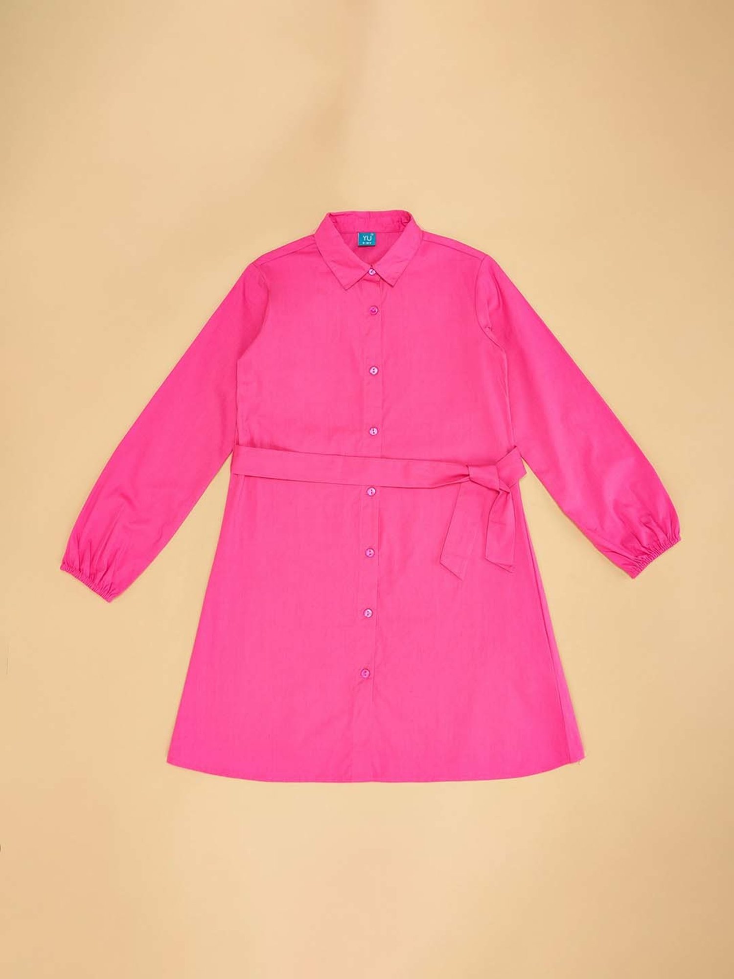 YU by Pantaloons Kids Pink Cotton Loose Fit Full Sleeves Dress