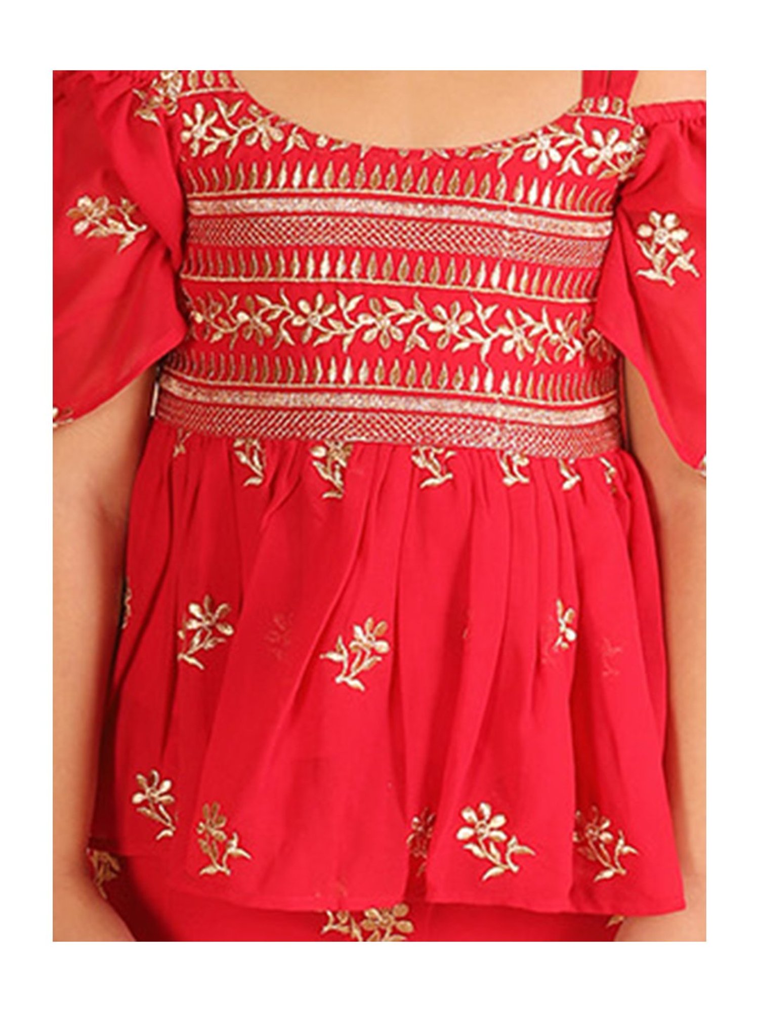 TWISHA Kids Red Embroidered Top with Sharara
