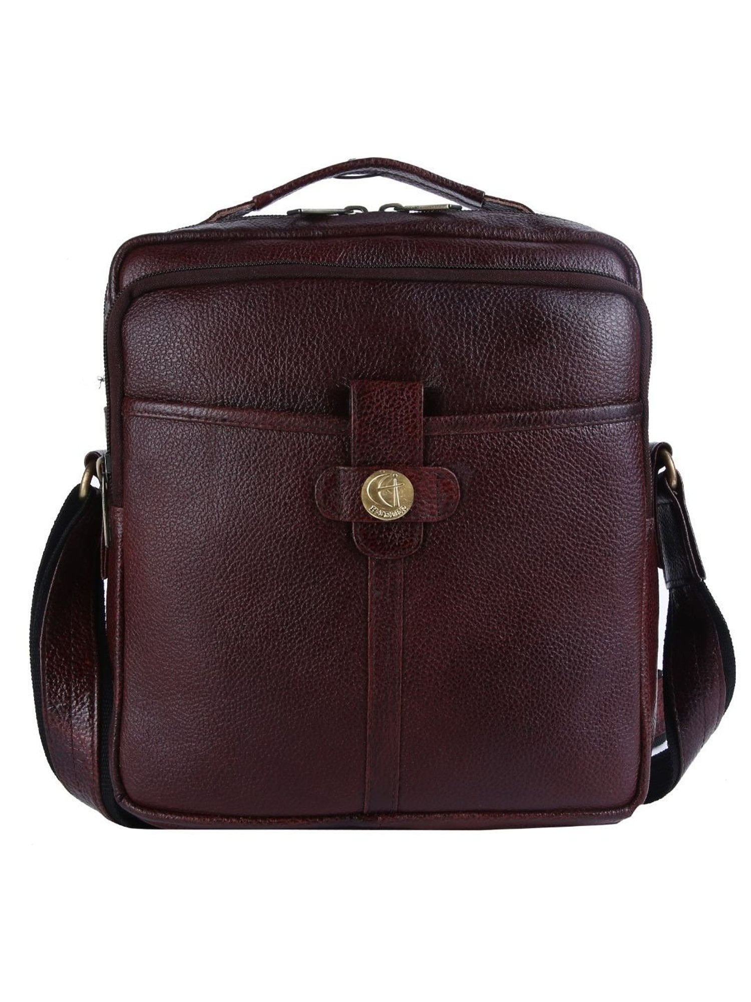 HiLEDER Brown Textured Small Leather 12 inch Cross Body Bag